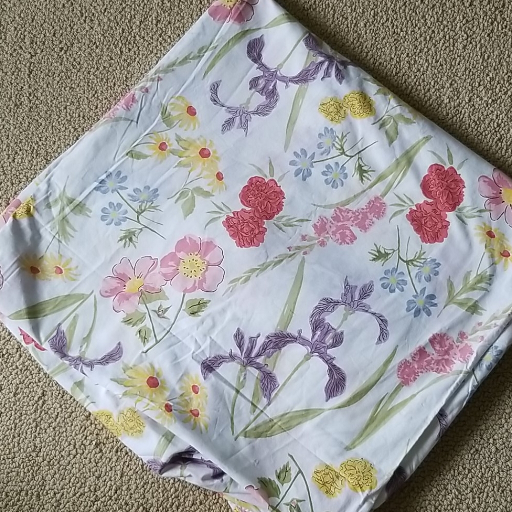 LL Bean Queen Pastel & White Floral Wildflower Cotton Duvet Comforter Cover
